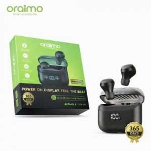 Oraimo AirBuds 4(OTW-340) Bluetooth Earbuds. HavyBass™ 38 Hours Long Playtime, Fast Charging & ENC Noise Cancellation – Black