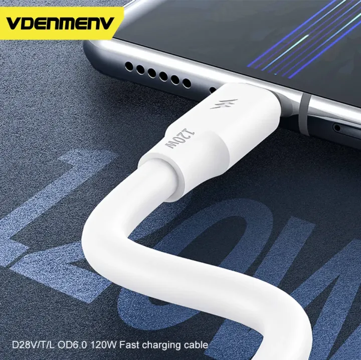 VDENMENV D28L 120W Fast Charging Cable OD 6.0mm 1Meter Lightning - Image 4