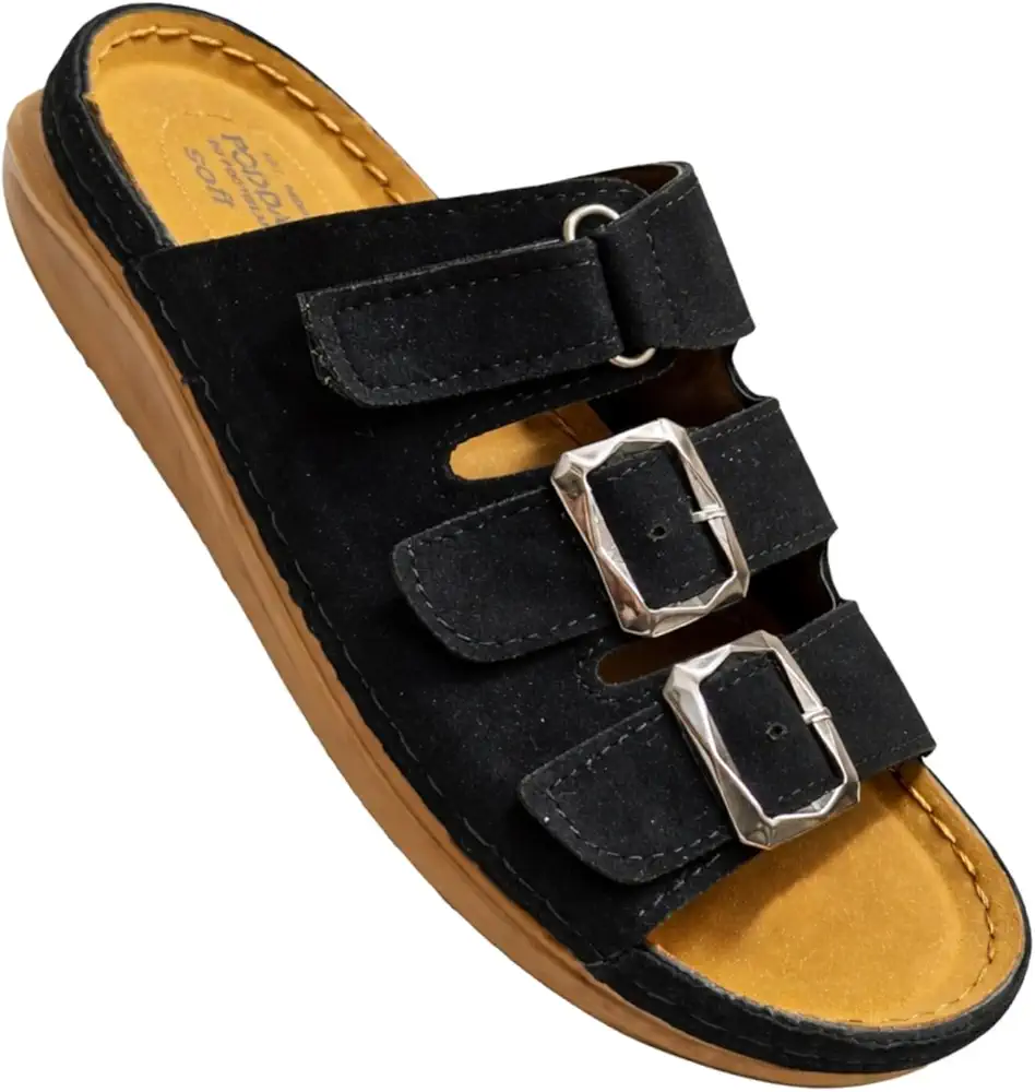 Rexine Slippers for Men | Dual Strap Slip-On Sandals with Adjustable Buckles | Open Toe Casual Party & Outdoor Wear Slides | - Image 4