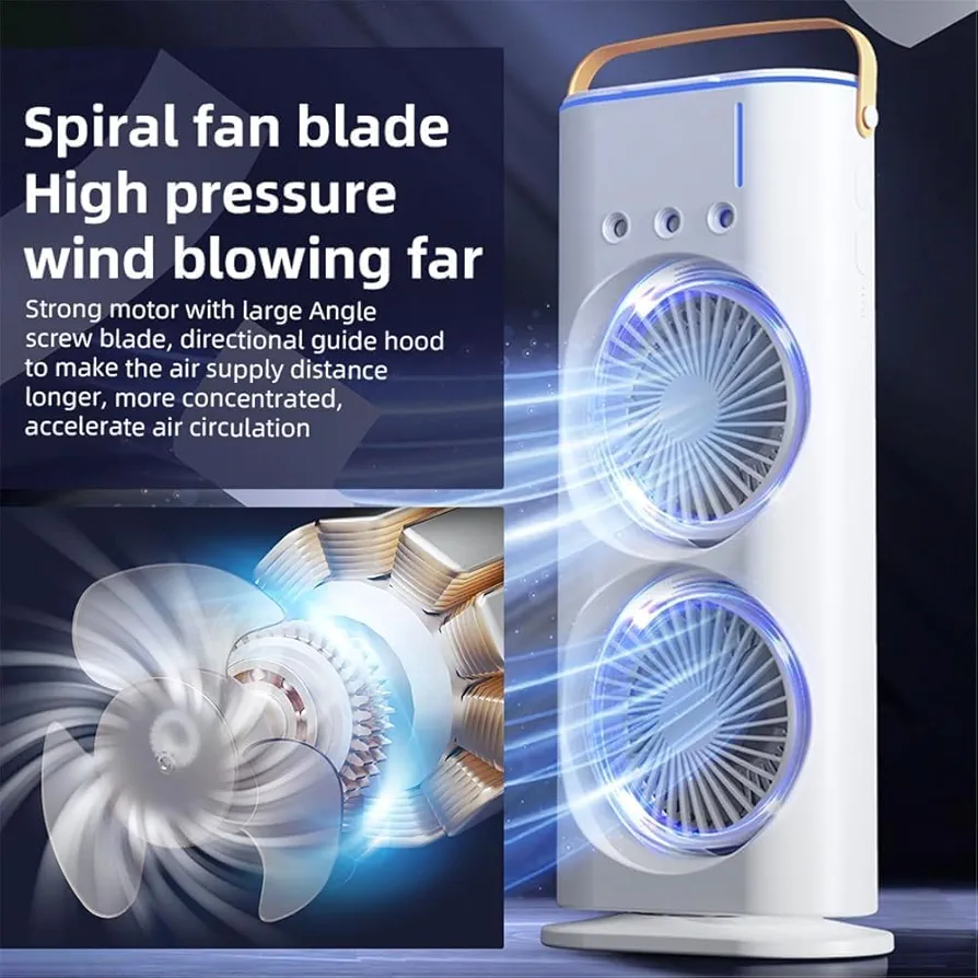 TEKCOOL 4000mAh Double Ended Spray Fan, Cold Air, 2025 New 3 Gears USB Rechargeable Oscillating one with LED Light Cooler, Touch & Remote Control, 280ml Water Tank, Ice Filling (White) - Image 4