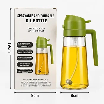 2-in-1 Glass Oil Sprayer & Dispenser Bottle 470ml | Spray & Pour Oil Bottle | Food Grade Leakproof Oi - Image 2