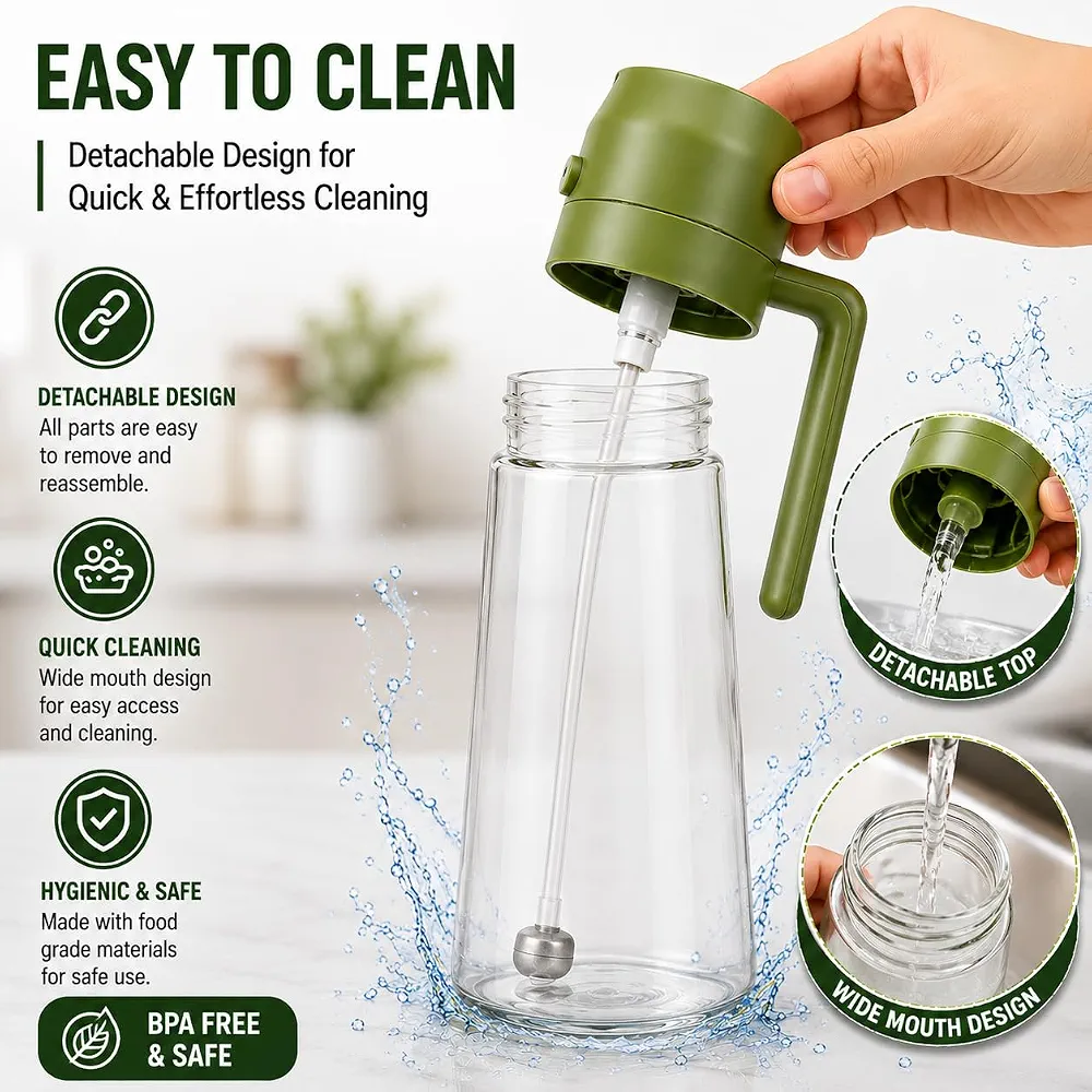 2-in-1 Glass Oil Sprayer & Dispenser Bottle 470ml | Spray & Pour Oil Bottle | Food Grade Leakproof Oi - Image 5
