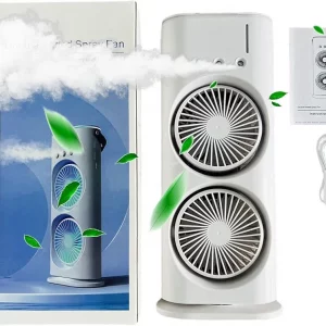TEKCOOL 4000mAh Double Ended Spray Fan, Cold Air, 2025 New 3 Gears USB Rechargeable Oscillating one with LED Light Cooler, Touch & Remote Control, 280ml Water Tank, Ice Filling (White)