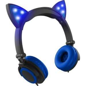 Hype Cat Ears LED Blue Headphones With Mic - In-Line Microphone - super cute