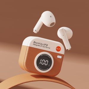 New Q86 Retro Camera Style Wireless Bluetooth Earbuds Semi-In-Ear Earphones with Screen Digital Display and Gaming Low Latency