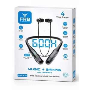 FRB N-26 Wireless Neckband | Bluetooth 5.4, 600H Standby, Voice Changer, Gaming Low Latency, LED Display