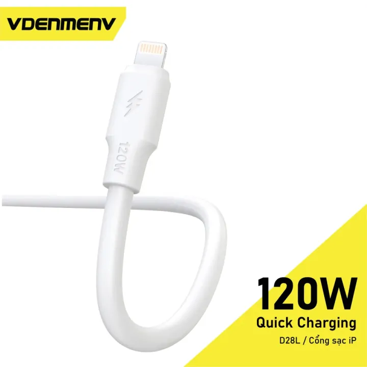 VDENMENV D28L 120W Fast Charging Cable OD 6.0mm 1Meter Lightning - Image 3