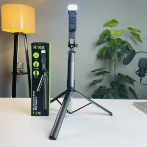 R16s Wireless Bluetooth Selfie Stick & Tripod with LED Fill Light – 360° Rotation Portable Phone Stand