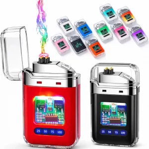 Electric Plasma Lighter Cigarette - Rechargeable Electric Plasma Cigarette Lighter USB Stylish Dual Arc Transparent Windproof Cigarette Lighter with LED Display for Men Flameless [FlareX]
